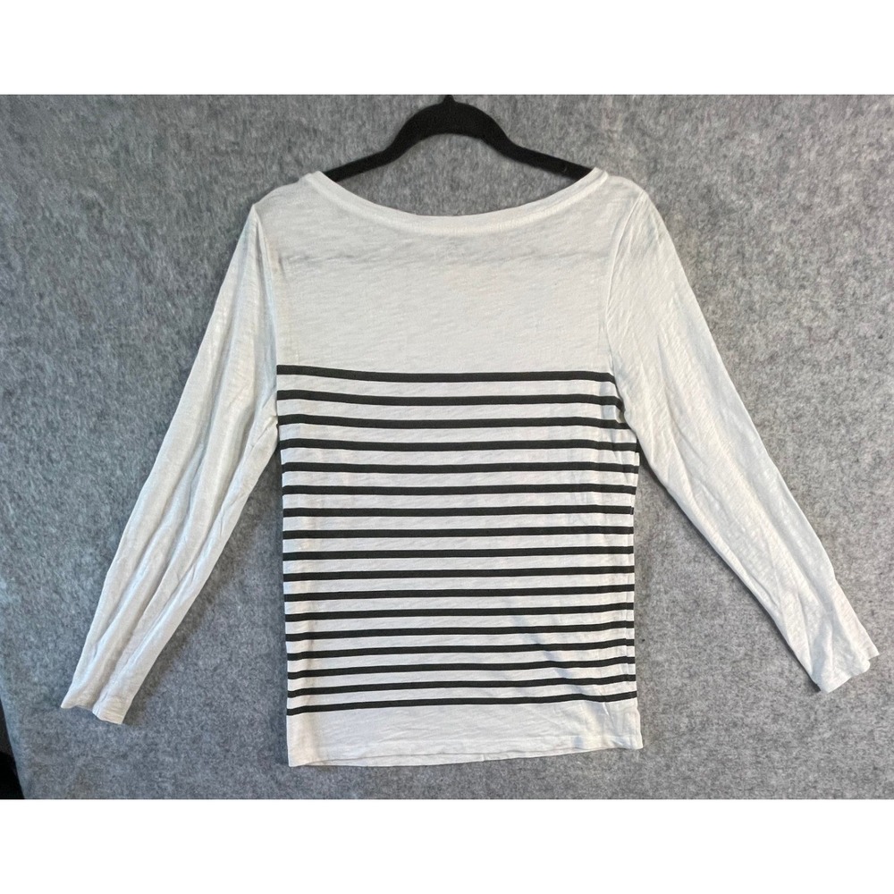 LOFT Womens Long Sleeve Striped Tee Black White Lace Trim Slub Knit Top Small - Picture 2 of 14
